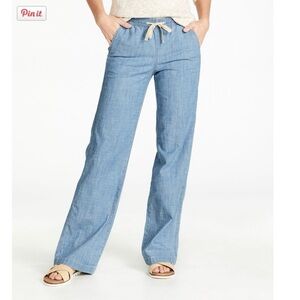 LL Bean Women's Lakewashed Pull-On Chinos, Mid-Rise Wide-Leg Chambray